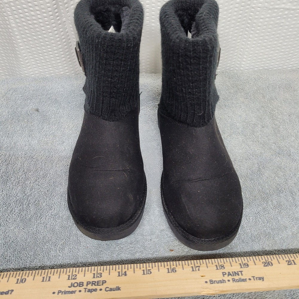 Makalu Navia Black Knit Cuff Faux Fur Lined Ankle Boots Womens 8.5M